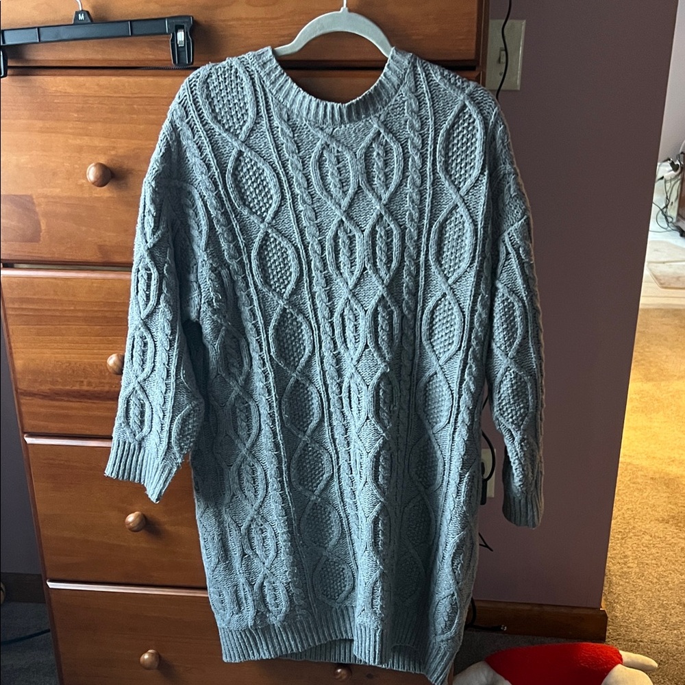 Gray Long Sleeve Cable Knit Dress
